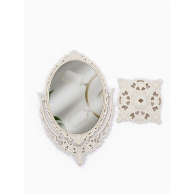 Зеркало декоративное, двустороннее, настольное, 19.5×33.5 см, (13.5×18.5 см), бежевое