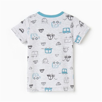 Футболка детская, цвет серый/машинки, рост 80