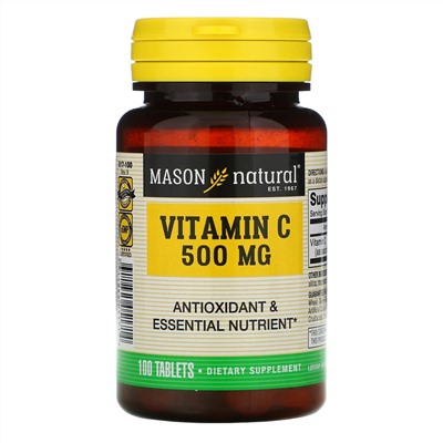 Mason Natural, витамин C, 500 мг, 100 таблеток