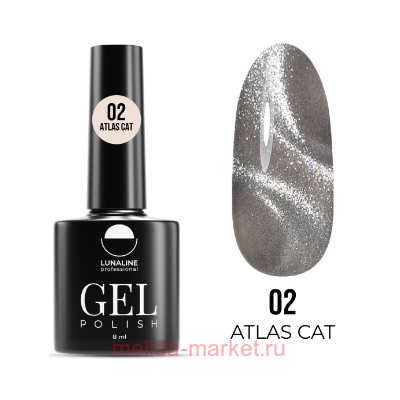 LunaLine Гель-лак для ногтей Atlas Cat's Eye тон 02 серебрянный  8мл