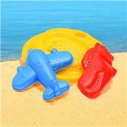 Набор Disney/Pixar «Тачки» №20: ведро с наклейкой, ситечко "Солнышко", лопатка №5, грабельки №5, формочки (Молния Маккуин + самолёт), лейка №10