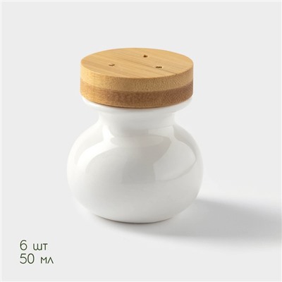 Набор для специй BellaTenero, 50 мл, набор 7 шт., на бамбуковой подставке, фарфор, белый