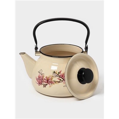 Чайник эмалированный «Магнолия», 3 л, металлическая ручка, слоновой кости