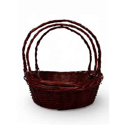 Корзина плетёная для хранения Lyng, с ручкой, ива, коричневая, набор 3 шт., Greengo