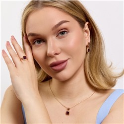 Комплект ювелирной бижутерии Дубайское золото: серьги, кулон и кольцо 20 р с крупным камнем, покрытие позолота, вставка: фианит, цвет: аметистовый, арт.314.960-20