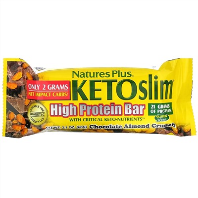 Nature's Plus, KETOslim, High Protein Bar, Chocolate Almond Crunch, 12 Bars, 2.1 oz (60 g) Each