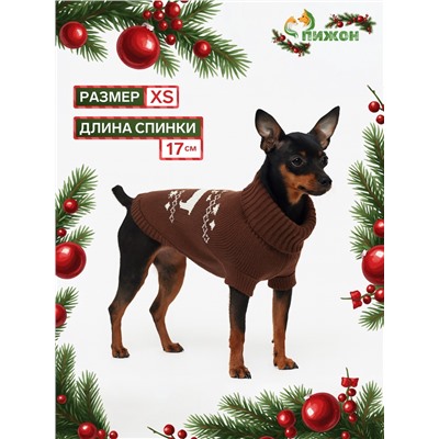 Свитер «Олень», XS (ДС 17, ОШ 17, ОГ 23-37 см), коричневый