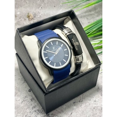 Подарочный набор для мужчины часы и браслет + коробка #22864424