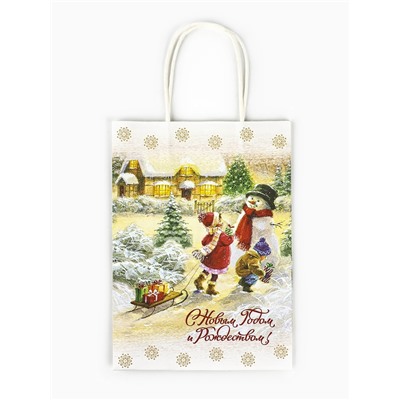 Пакет бумажный подарочный новогодний крафт «Детство» 18×8×25 см