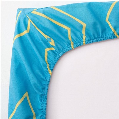 Простыня на резинке 1.5-спальная «Этель. бирюзовая лепесток», 140×200+20 см, поплин