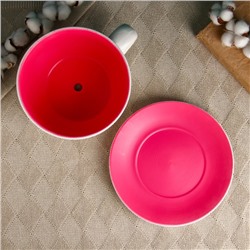 Горшок для цветов в форме чашки «Блум» керамический, с поддоном, 2.2 л, 19×24×12 см, белый, розовый, Greengo