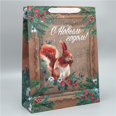 Пакет подарочный новогодний крафтовый «С Новым годом», L 31×40×11.5 см