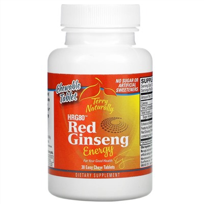 Terry Naturally, HR80 Red Ginseng Energy, 30 Easy Chew Tablets