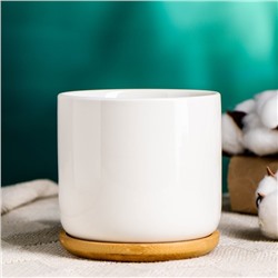 Горшок для цветов «Эко» керамический, 500 мл, 10×9.5 см, с деревянной подставкой, белый