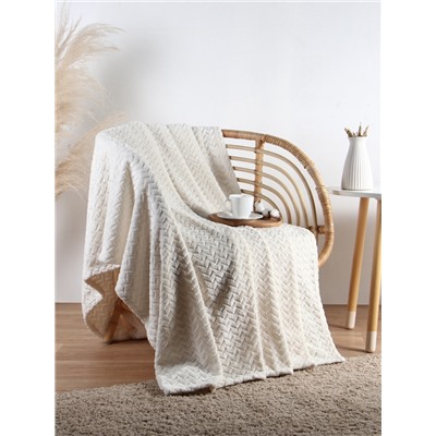 Плед «Этель» Zig-zag, 150×200 см, корал-флис, молочный