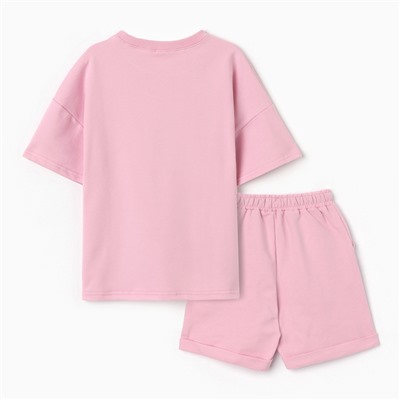 Костюм детский для девочки (футболка, шорты), розовый, рост 116 см