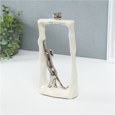 Фигурка керамика «Кошки-мышки - охота. Прямоугольник», белый с серебром, 6.2×12×24.5 см