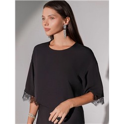 Блузка свободная из креп-шифона с кружевом