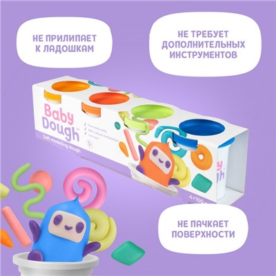 Тесто для лепки BabyDough, набор 4 цвета (синий, нежно-зеленый, красный, оранжевый)