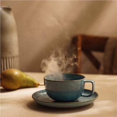 Чайная пара SL Home «Аззура», 2 предмета: чашка 300 мл, блюдце d=16.7 см, фарфор, бирюзовая