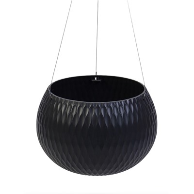 Кашпо для цветов «Жемчужина», 4 л, d=29 см, h=19.5 см, пластик, со вставкой, подвесное, цвет графитовый