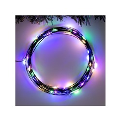 Гирлянда «Нить» 5 м роса, IP20, чёрная нить, 50 LED, 2 режима, батарейки AAх3 (не в комплекте), свечение мульти