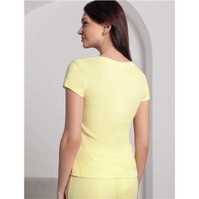 Футболка с V вырезом из фактурного трикотажа в рубчик