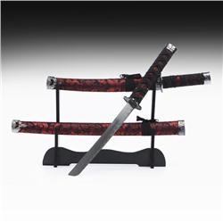 Макет оружия «Сувенирные катаны на подставке 2в1. Красный дракон на чёрном», подарочный набор, ножны кожзам, 47 см; 70 см