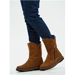 Полусапоги женские рыжие замшевые с замком на войлочной подошве