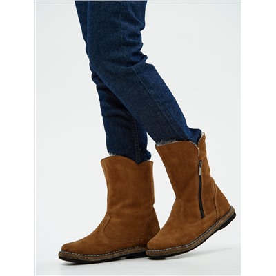 Полусапоги женские рыжие замшевые с замком на войлочной подошве