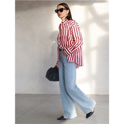 Блузка свободного силуэта в полоску из эластичного хлопка