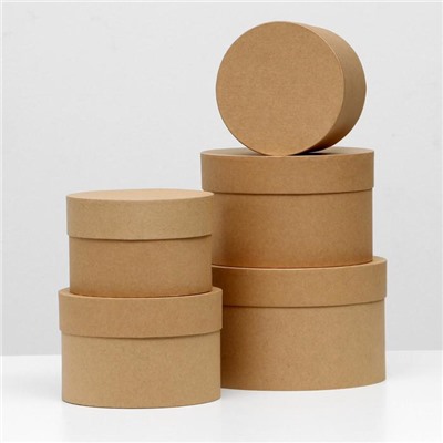 Набор круглых коробок 5 в 1 «Крафт однотонный», 23×23×14 - 15×15×10 см