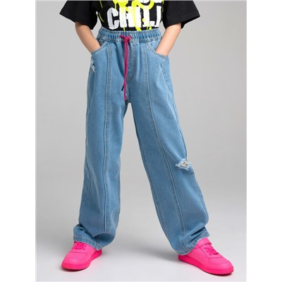 Брюки текстильные джинсовые для девочек