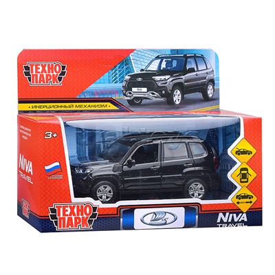 Машина металл LADA NIVA travel 12 см, (двери, черный метталлик) инерц., в коробке