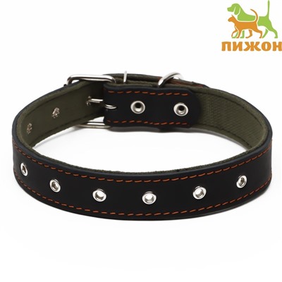 Ошейник комбинированный кожа/брезент, безразмерный, 70×3.5 см, ОШ 25-60 см, чёрный