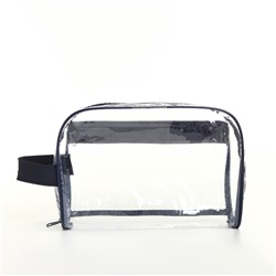 Косметичка на молнии, с ручкой, цвет синий/прозрачный