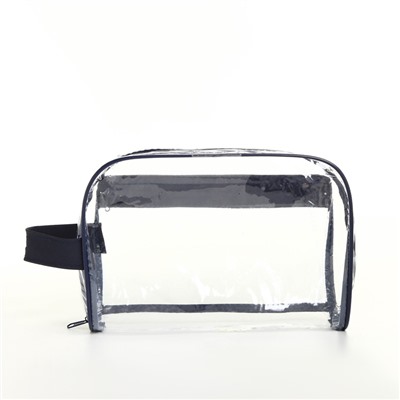 Косметичка на молнии, с ручкой, цвет синий/прозрачный