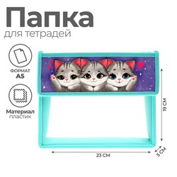 Папка для тетрадей, А5, пластиковая, 23×19×5 см «Котики»