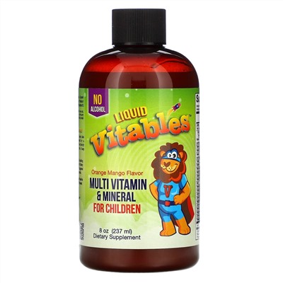 Vitables, Детская жидкая добавка с мультивитаминами и минералами, без спирта, вкус апельсина и манго, 237 мл (8 жидк. унции)