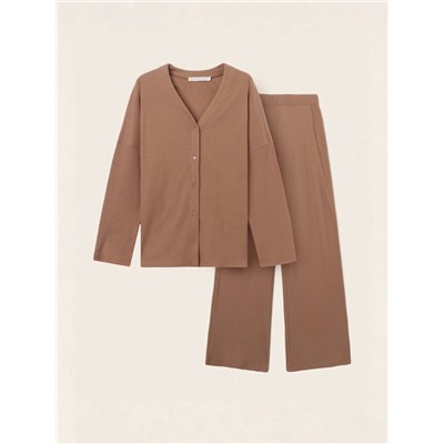 Пижама женская (рубашка, брюки) SL HOME Soft Home, размер 48-50, кофейная