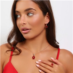 Комплект ювелирной бижутерии коллекция "Дубай" серьги, кулон и кольцо 19 р, покрытие позолота, вставка: фианит, цвет: малиновый, арт.215.514-19