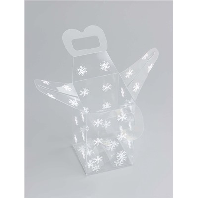 Коробка подарочная новогодняя складная ПВХ «Снежинки» 6×6×10 см
