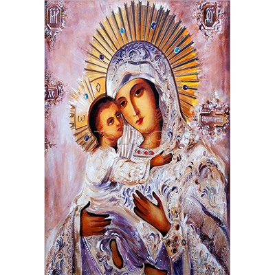 Алмазная мозаика 30х40 "Дева Мария с младенцем" без подр., с полн. заполн. (30цв) (блест.)