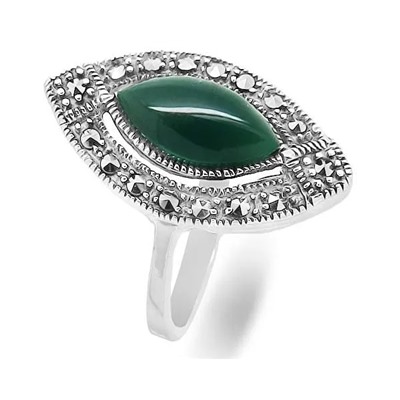 Кольцо из серебра зеленый агат, марказит, SL-AGA38