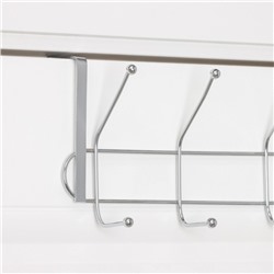 Вешалка на дверь на 4 двойных крючка Доляна «Блеск», 31×15×11 см, цвет хром