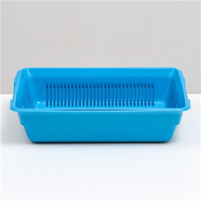 Туалет для кошек, 36×25×9 см, глубокий, с сеткой, пластик, голубой