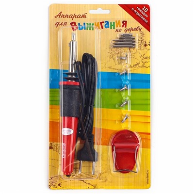 Выжигательный аппарат по дереву, набор: 10 насадок, подставка