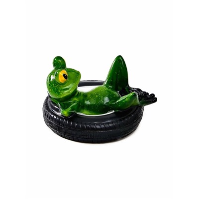 Садовая фигура из полистоуна «Лягушка лежит на шине», 14×13×9.5 см, водоплавающая