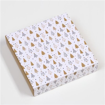 Коробка для конфет 16 шт. «Новогодние ёлки» кондитерская упаковка, 17.5×17.5×3.5 см