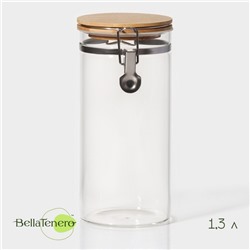 Банка для сыпучих Bella Tenero «Эко», 1.3 л, 10×22 см, с бугельным замком, стекло, прозрачная